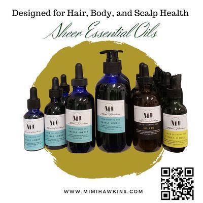 Sheer Essential Oils 
Citrus FlourishGrowth serum
Orange Sorbet Daily hair & body oil
Mr. CEO Beard & Body Oil