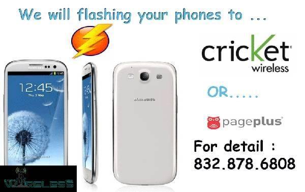 We flash phones. Samsung Iphone HTC. Cricket Page Plus Metro PCS.