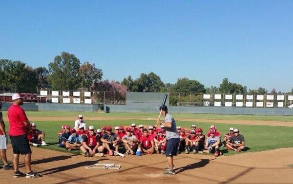 Ryan discussing how to have an award winning approach at the plate with Fullerton High School Baseball.