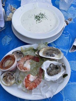 Small neck, shrimp, oysters, Cape Cod Clam Chowda-New England Style