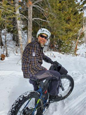 Rio the store owner enjoying some winter fat biking