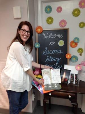 The author Heather Ordover speaks at Second Story Knits!