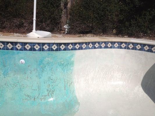 A highly stained pool that we drained and acid washed.