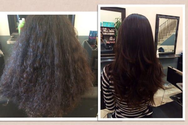 Before and after Brazilian blowout treatment.