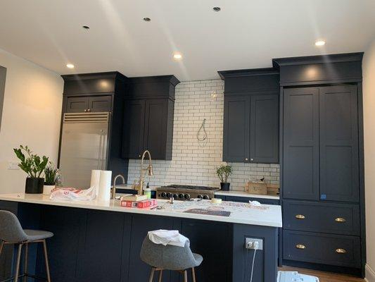 Custom kitchen cabinets installation.