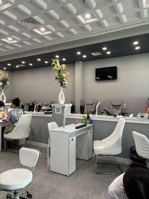 Manicure stations and pedicure chairs