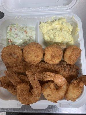 Small Fish, Shrimp, & Scallop plate w/Potato Salad