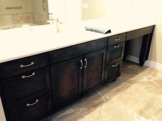 Custom Stained Vanity with Rattan Panel Inserts