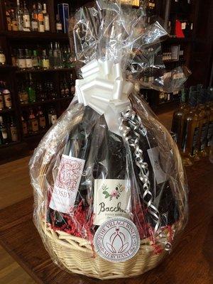 Wine and spirits gift baskets available with delivery.