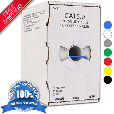 CAT5E RISER PURE COPPER 1000FT SOLID UTP