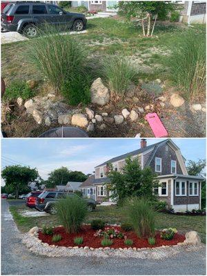 Before & after of our little corner plot (done by my brother & his girlfriend) using supplies/plants from Green Spot!