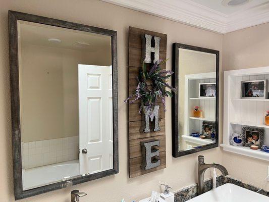 Master bath, with mirrors above each sink.