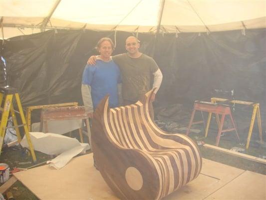 Walnut and Hard Maple Ying Yang chair donated to Extreme Home Makeover by The Woodworkers Shop.