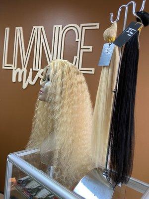 13x4 blonde deep wave wig unit 100% human hair along w. 2 bundles from LNM