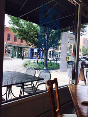 View out to Mass Ave & the outdoor tables (which are covered)