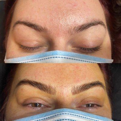 Microblading Fusion Brows with minimal shading. Client requested fluff and to keep her high arch. You got it!!