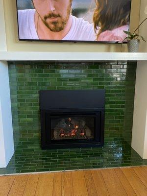 Fireplace tile from Heath, installed by Miconi.