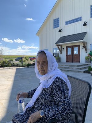 Sabiha Sagri taking a break after a hectic trip to the apple farm.