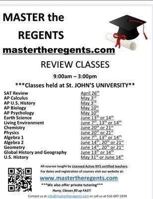 AP, regents and 1-day SAT review classes this spring