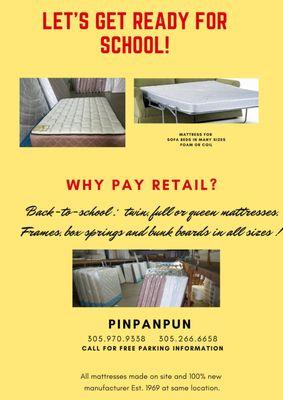 Mattress manufacturer outlet open to public 305.970.9338
CALL FOR FREE PARKING INFO