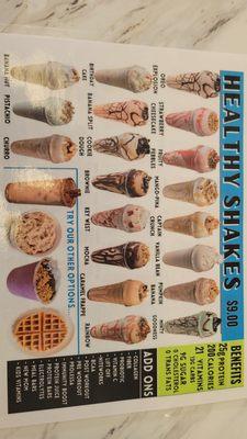 Shakes menu