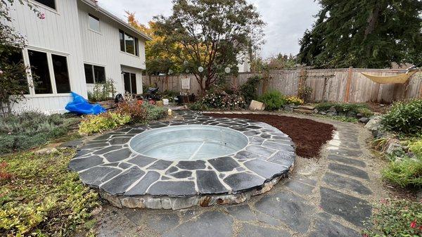 Natural Stone patio and a small Pond in Edmonds Wa.