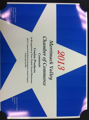 Conlon Products has been rewarded by the Massachusetts Chamber of Commerce recognizing the family owned business