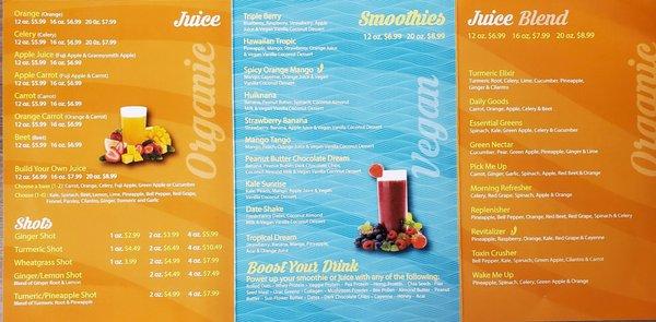 Juice Bar Menu - September 2022