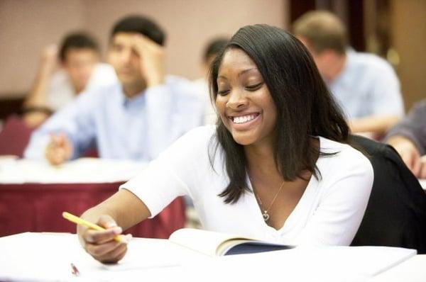 A student learns advanced GMAT strategies in a Veritas Prep class in Atlanta