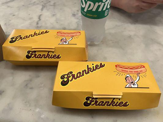 Double up. 2 Frankie 2 Dogs and a Soda Combo $9.95