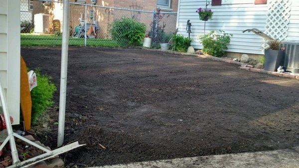 Topsoil has been added and leveled ready for new sod to be installed