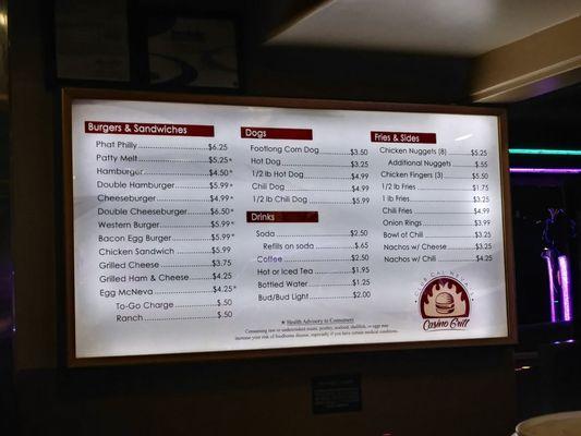 The Casino Grill Submenu