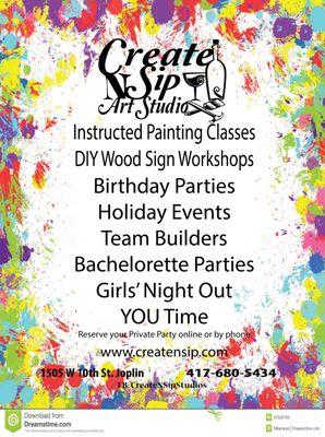 Create N Sip Art Studio can add some artistic fun to your reason to gather covered with a scheduled event or a private party.