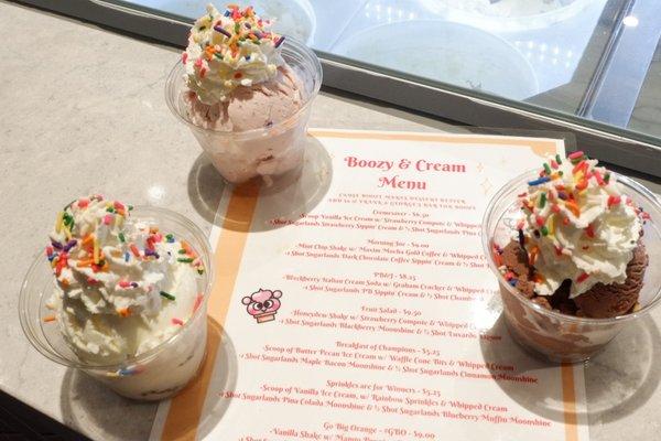 Boozy ice cream menu