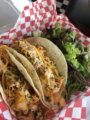 Shrimp Tacos with salad