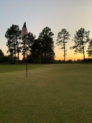 Practice green at sunset.