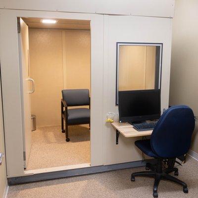 Hearing test are conducted in our large sound booth for more accurate test results.