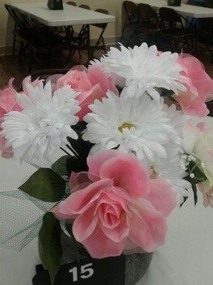 Table flowers for Food for the Community (Torrance) Volunteer opportunities are every 4th Sat of the month at 830AM