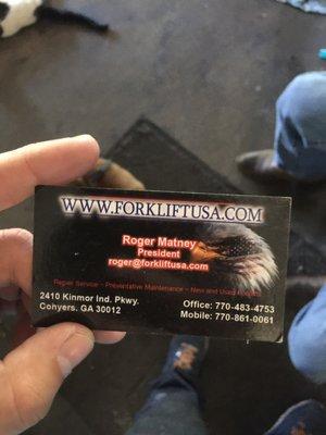 Owners business card.