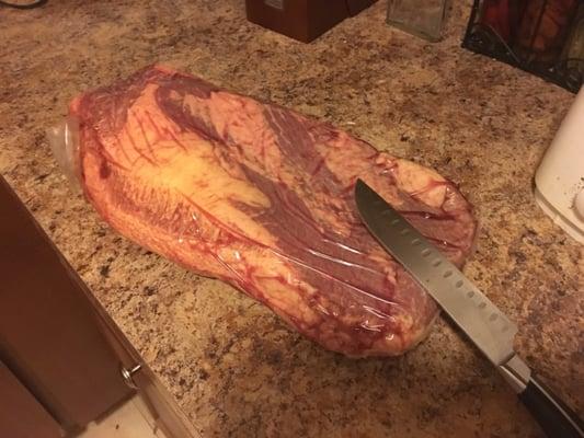 9 pound "packer" cut brisket which I am getting ready to prep