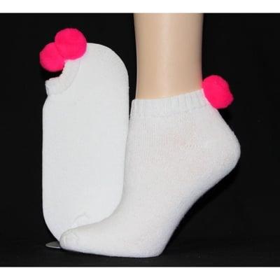 WOMEN'S POM POM NO SHOW SOCKS WITH HOT PINK BALL LADIE'S WHITE NO SHOW WITH HOT PINK POM POM SOCK SIZE 9-11