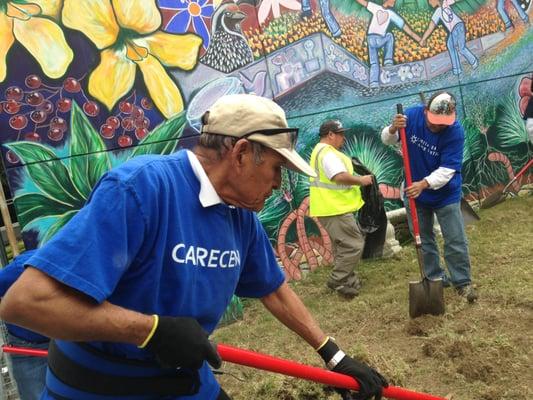 CARECEN Day Laborers prepared a community garden at Gratts Elementary School