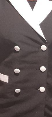 Jacket collar, button, and pockets