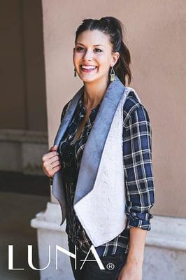 Soft, subtle, chic.  Top: RAILS  Vest: TART Collections  Denim: Citizens of Humanity Earrings: House Of Harlow 1960