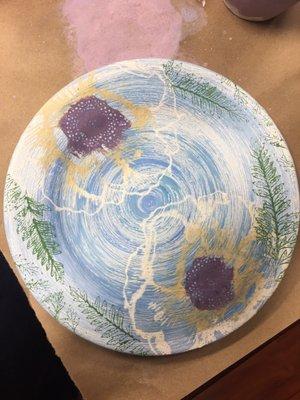 Spin art, marbling, and screen printing all on one plate!