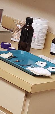 Sterile tray set up for ingrown toe removal