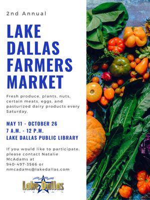 Lake Dallas Farmers Market that takes place in front of the Lake Dallas Public Library.