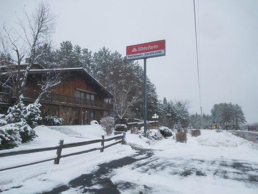 Paul Schwarz's Insurance office dusted with snow.