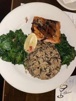 Simple Salmon Wild Rice Sauteed Spinach