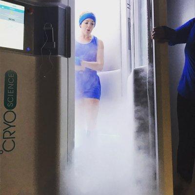 Our massage therapist Emily takes a well deserved cryotherapy break.